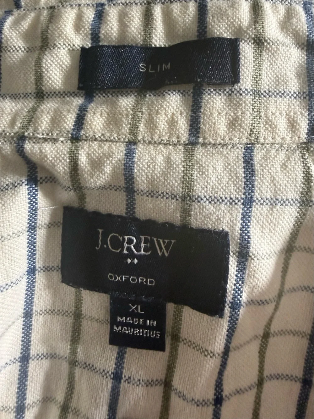 J. Crew Men's Cream Button-Down Shirt with Blue X-Large